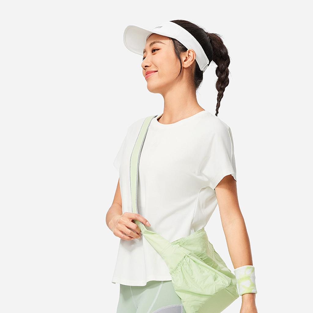 Li-Ning Bequemes Rundhals-Sport-T-Shirt mit kurzen Ärmeln, feuchtigkeitsableitend, Damen Oberteile, Cremeweiß ATSU018-1