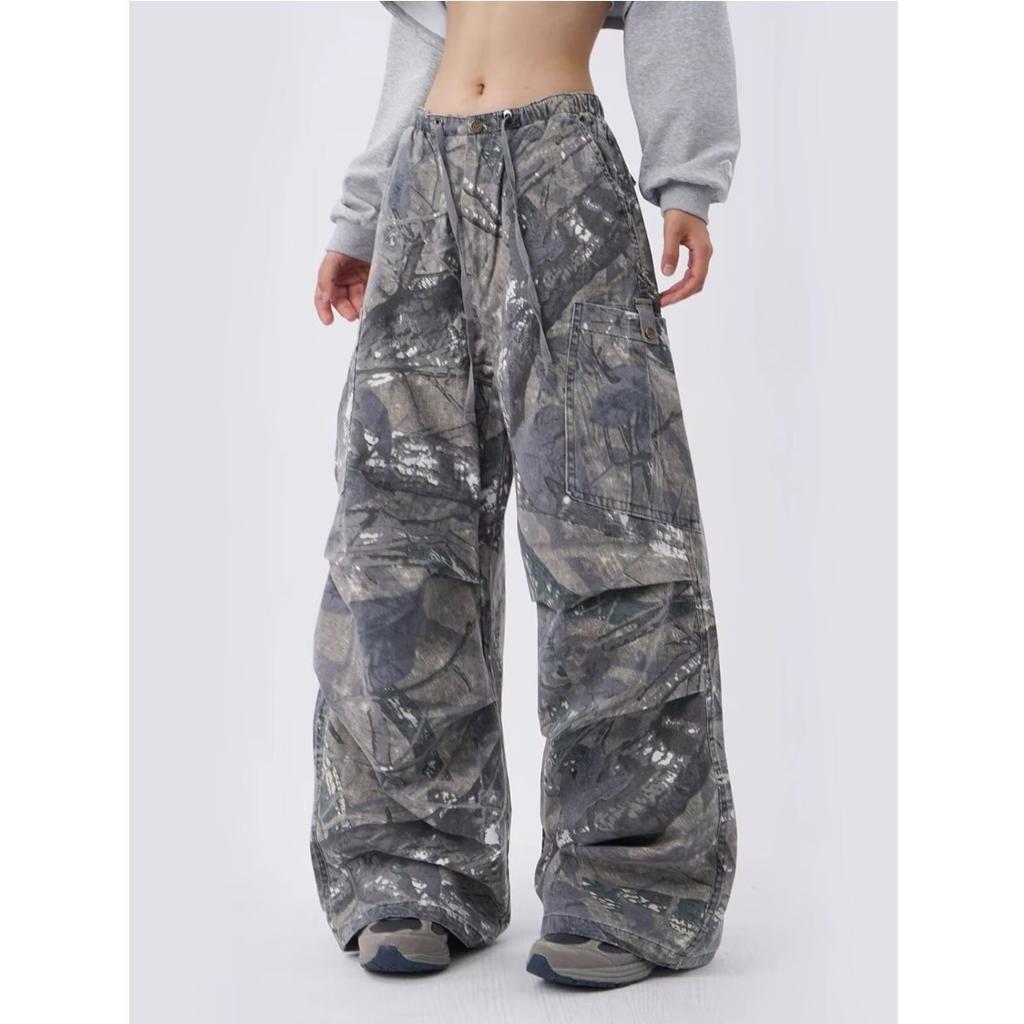 American Retro Camouflage Wide-leg Overalls Trendy Brand Loose Reverse Wear Design Sense