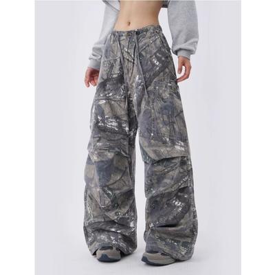 American Retro Camouflage Wide-leg Overalls Trendy Brand Loose Reverse Wear Design Sense