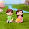 2Pcs Mini Girl Boy Sit Down Look Up Model Figurine