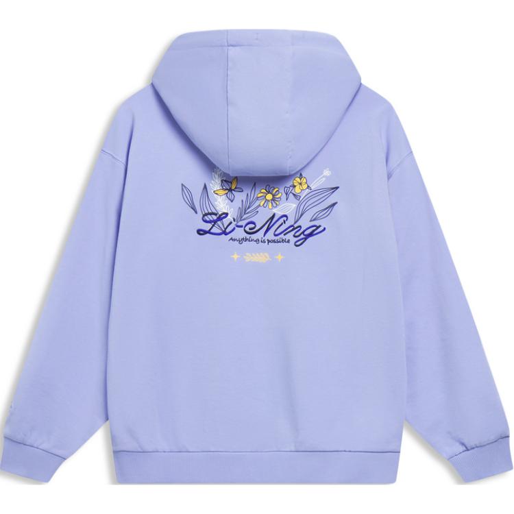 Li Ning Sports Lifestyle Series Letter Hooded Comfortable Breathable Loose Sweatshirt Women sweatshirt Snow-Purple AWDT184-2