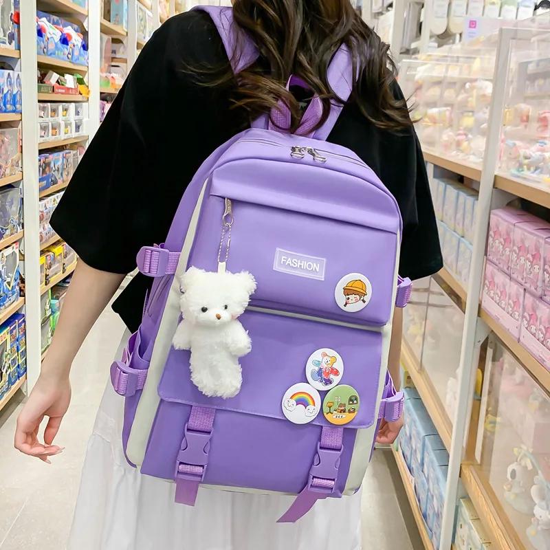 Campus Student Schoolbag Four Sets of Large Capacity Outdoor Travel Backpack Simple New All-in-one Backpack