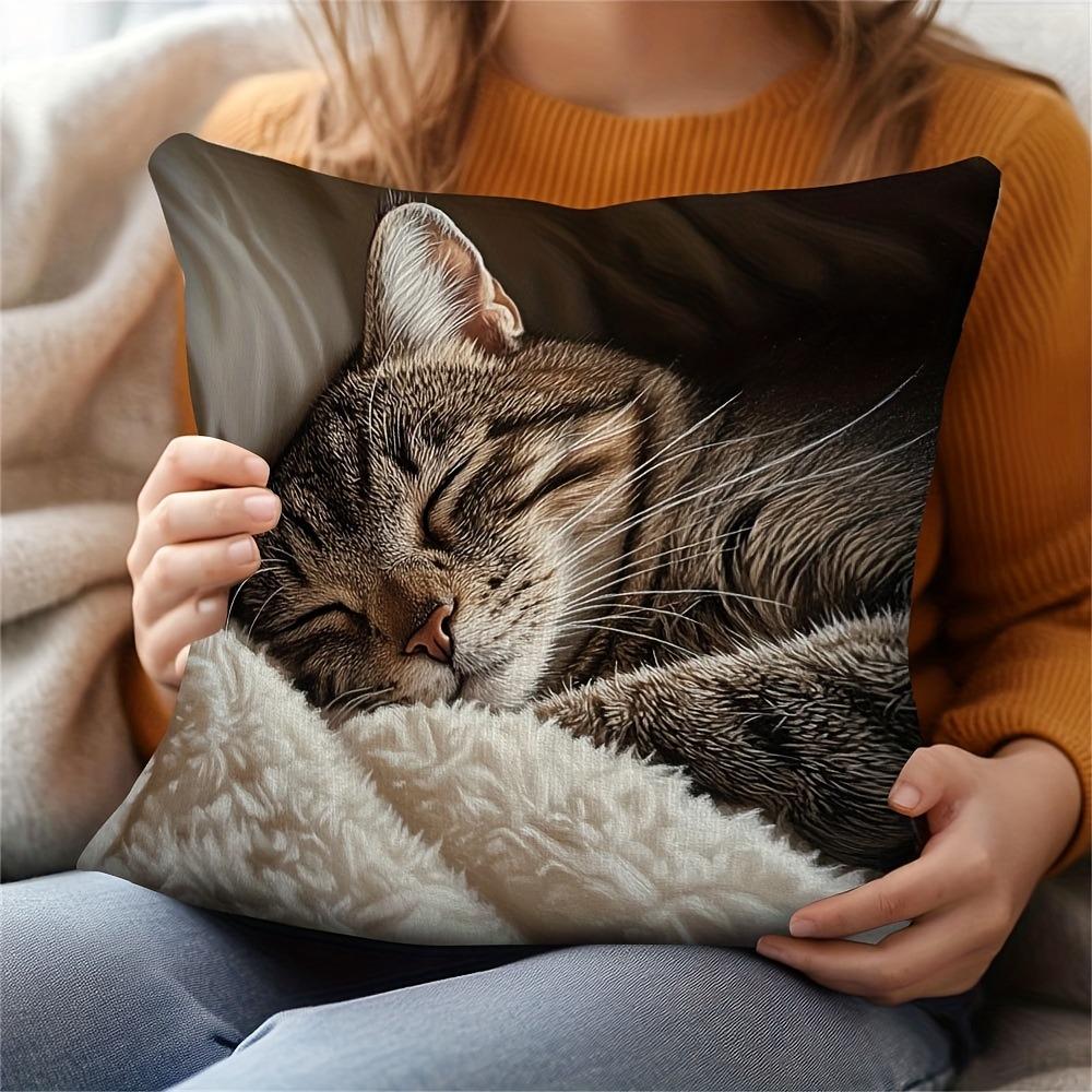 1 modernes dekoratives Katzengesicht-Kissen - realistisches getigertes Design mit Reißverschluss