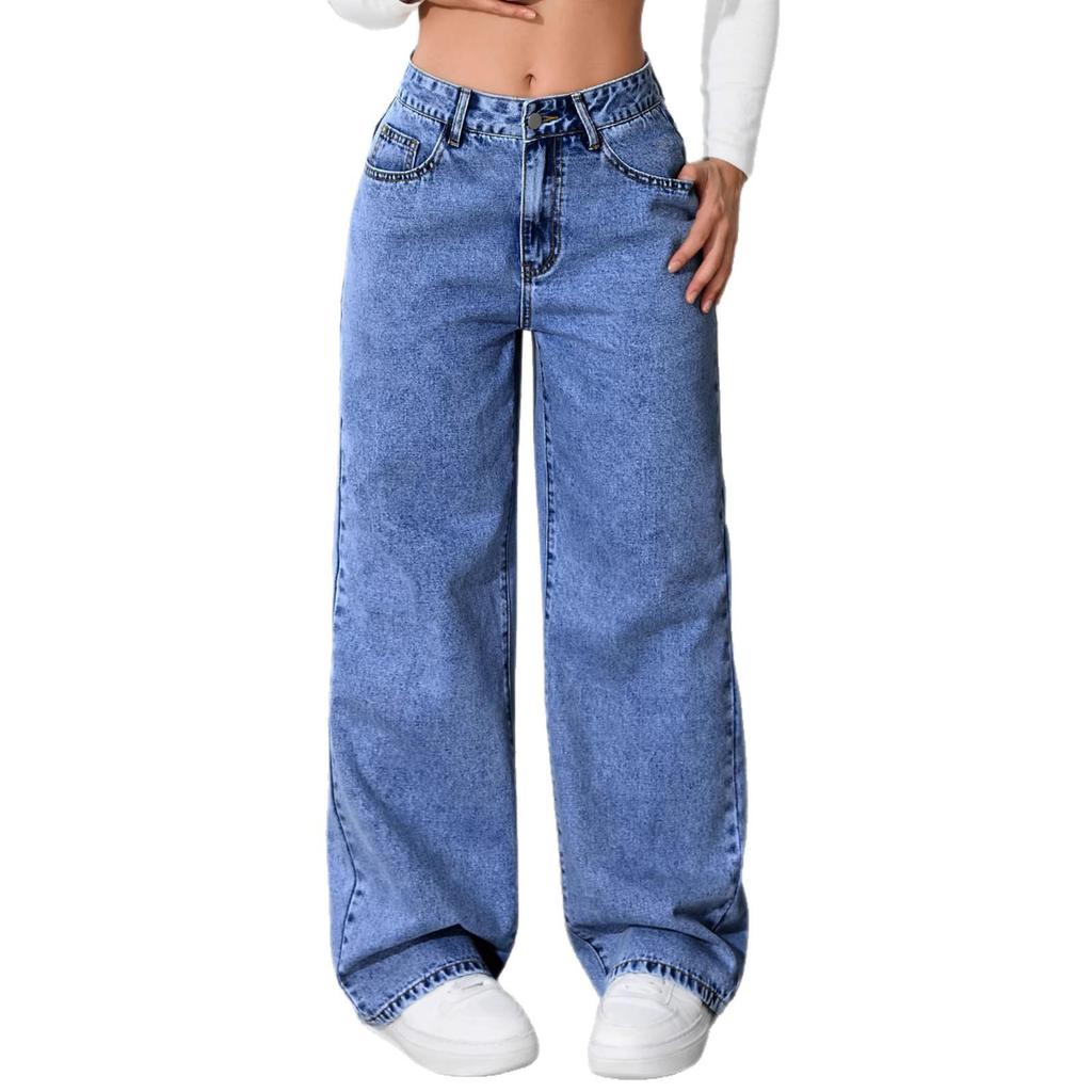 Black High-Waisted Loose Wide-Leg Floor-Length Trousers for Women