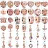 Rose Gold Series Leaf Bead Key Lock Pendant Suitable For European Bracelet DIY Exquisite Jewelry S925 Silve