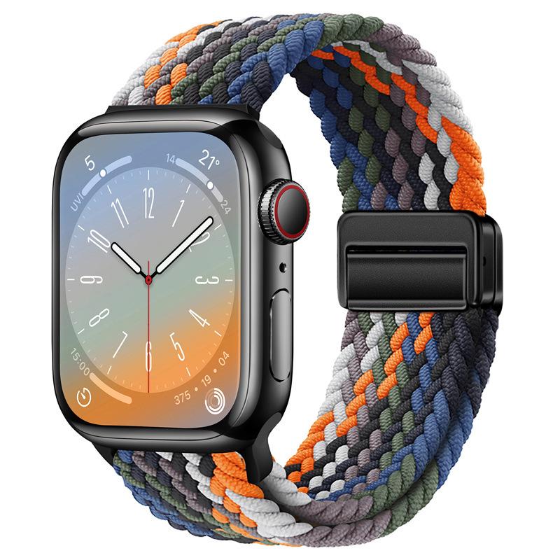 Elastisches Regenbogen-Nylon-Gewebe Apple Watch Armband mit Magnetverschluss