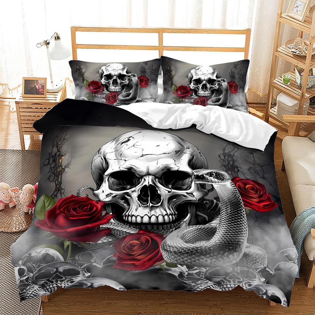 Rock Skull Gothic Three-Piece Quilt Cover 3D Digital Printing Bedding Set Bed Cover
