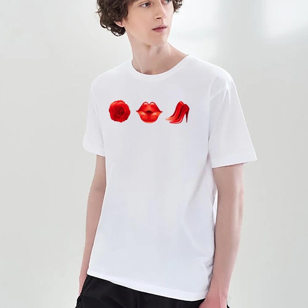 T-shirt Casual Men O-neck Clothes Mouth Printing Series Commuter Fashion All-match Breathable White Shirt Summer Tees Loose Top