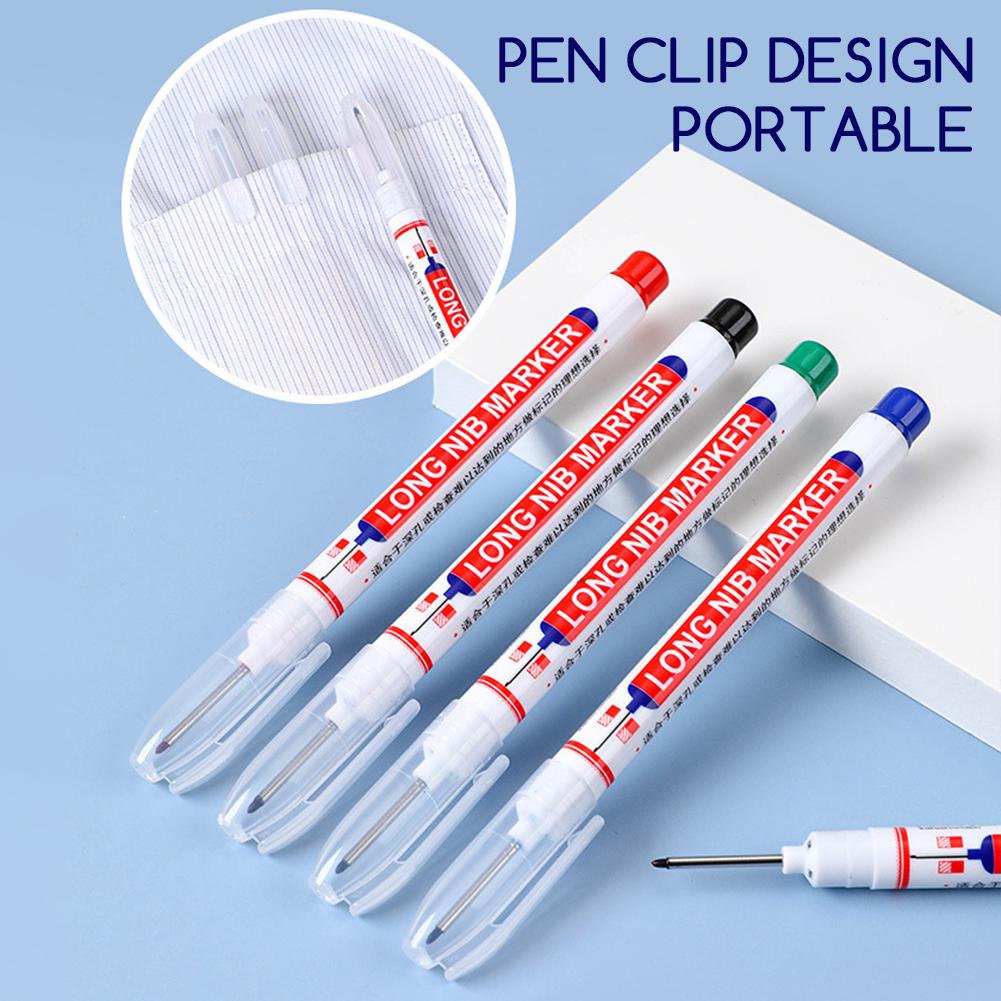 4pcs Long Nose Deep Hole Marker Pen,20mm Deep-Reach Markers Waterproof Drill Hole Long Nib Marker Carpenters Pens For Arts Craft
