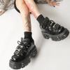 Fashion Punk Muffin Shoes Women Metal Decoration Gothic Thick Bottom Platform Lace-up Female Sneakers Solid Color Black Leisure shoes