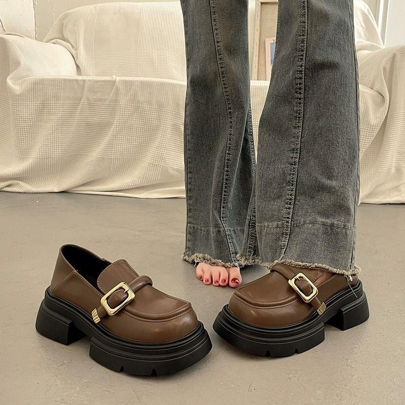 Women's Loafers Shoes Round Toe Black with Medium Heels Ladies Pumps Spring Wholesale Chic and Elegant Slip on Korean Style 39