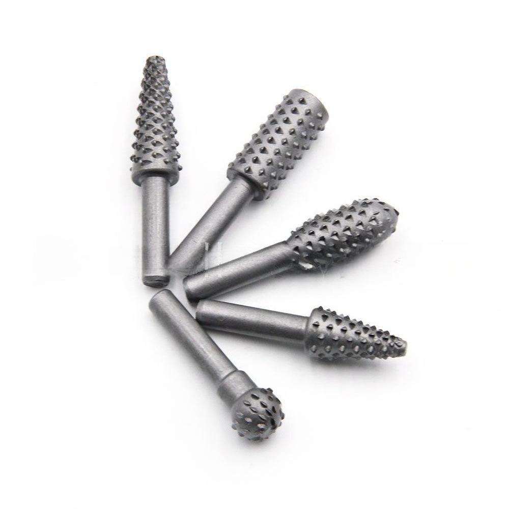 Set of 5 Black Gray Woodworking Wolf Tooth Sticks Rotating Files Electric Grinding Heads Drill Bits DIY Grinding ToolAccessories