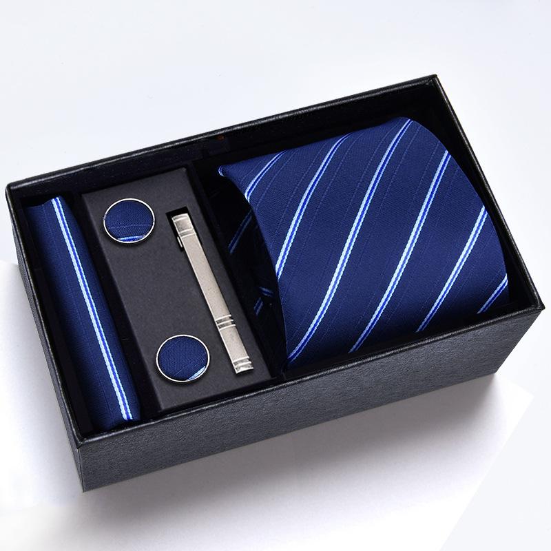 Men's Formal Tie Gift Box: Five-Piece Set with Logo, 8cm Striped Black for Weddings and Business 