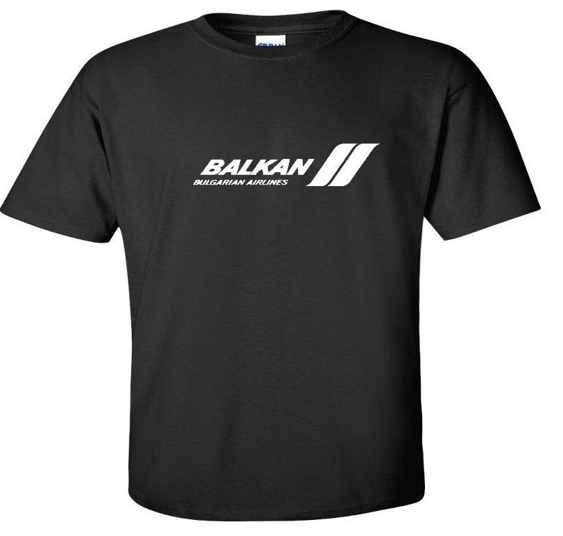 Balkan Bulgarian Airlines White Logo Republican Cotton Black T-Shirt XL