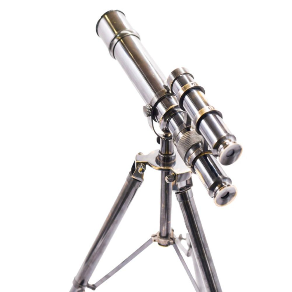 Mosazný dvouhlavňový dalekohled se stativovým stojanem – starožitný námořní pracovní dalekohled, délka 35 cm