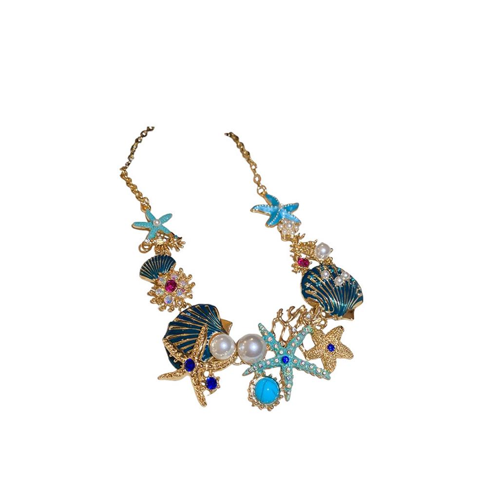 Necklace Earrings Set Featuring Starfish Shell Coral Designs With Alloy Rhinestones and Imitation Pearls for Women