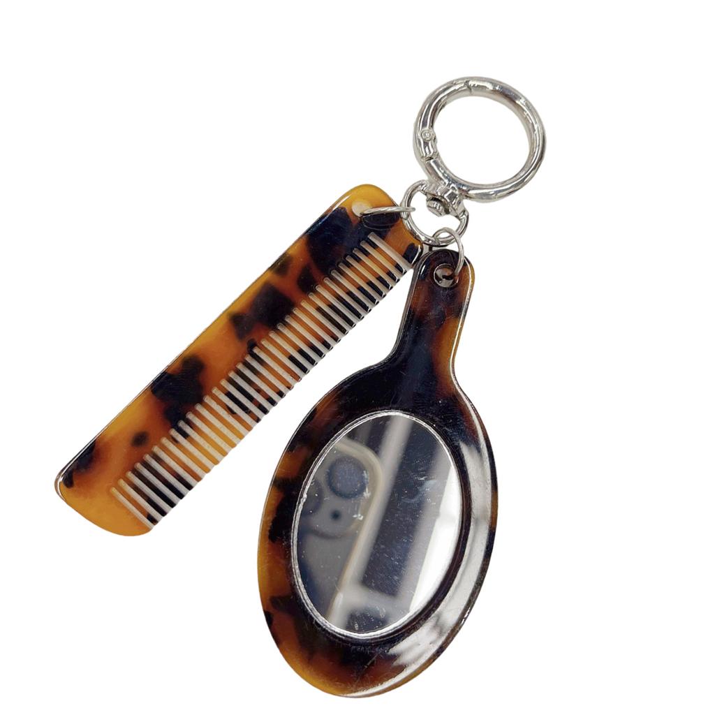 Leopardmönstrad Aketatkam Nyckelring med Sminkspegel Väskhänge Aketat Nyckelringshänge Trendig Gåva för Kvinnor Flickor