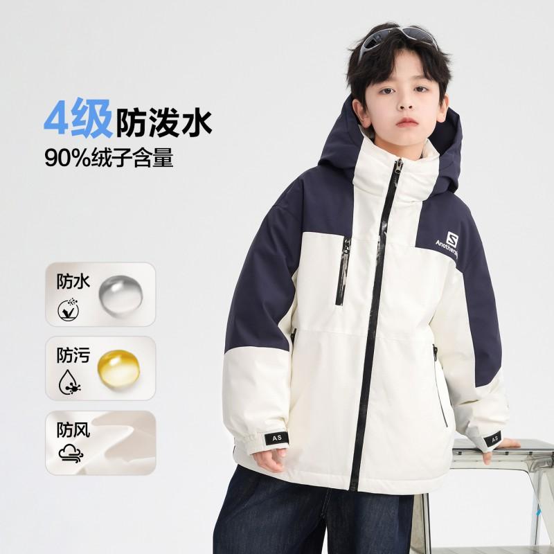 Boys Winter Color Block Short Puffer Jacket 2026 Warm Hooded Outdoor Coat Kids Students