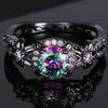 Huitan Women Black Ring Inlaid Bright Multicolored Cubic Zircon for Party Daily Trendy Accessories Unique Design Chic Jewelry