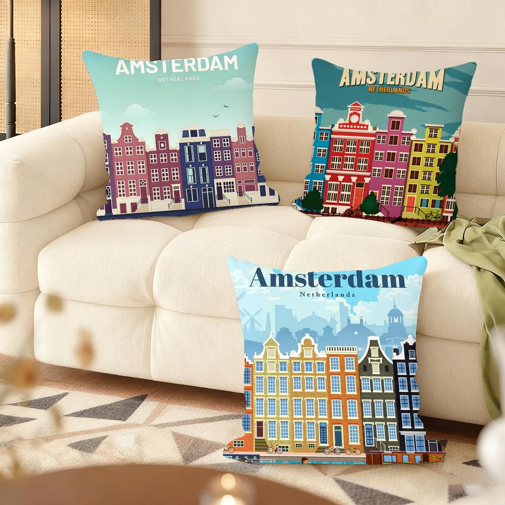 AAmsterdam Netherlands Cushion Cover Soft Plush Throw Pillow Cushion CoverDoubleSided Printed Decorative Case for Sofa Decor