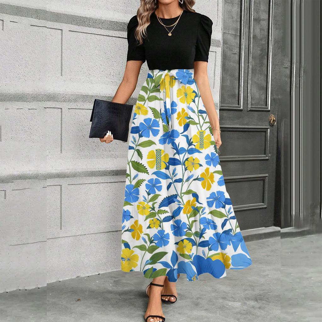 Short Sleeve Women's Dress Casual Flowy A-Line Midi Tshirt Dresses With Pockets Crewneck Vocation Boho Beach Sundress
