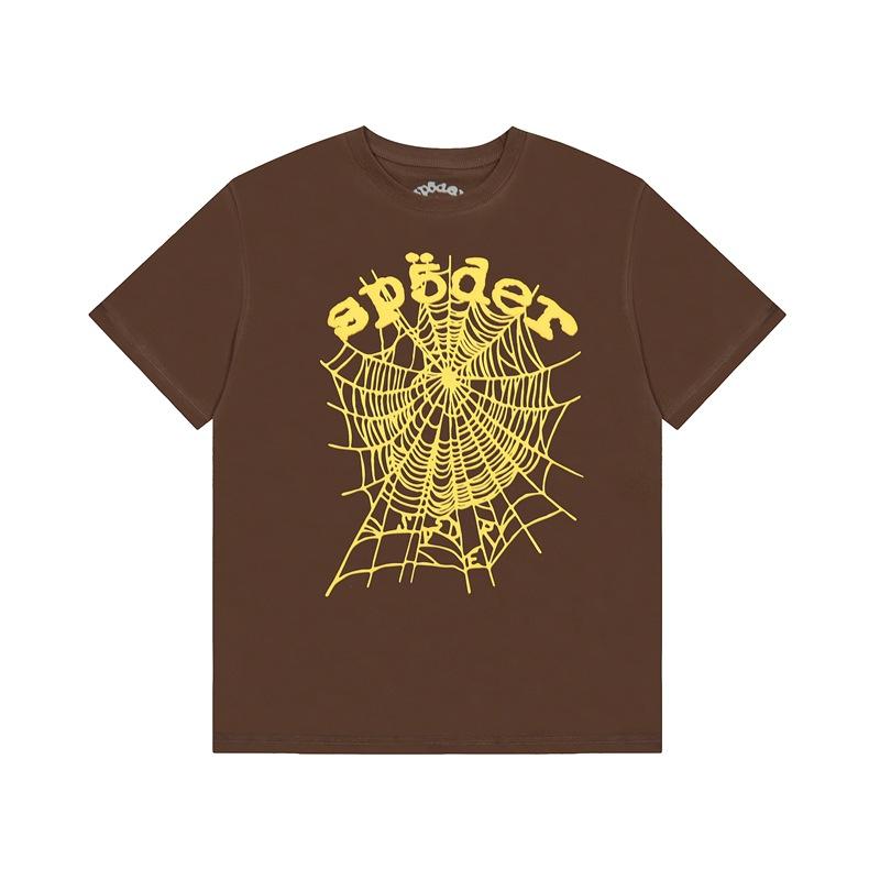 Foreign Trade Meichao Sp5der555555 Spider Web Printing Summer Loose Trend Men's and Women's Couples Short Sleeve T-Shirt Summer
