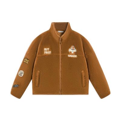 X Disney Co-Branded Chip N Dale Cartoon Letter Embroidery Loose Knit Zip Cardigan Lambswool Jacket Warm Cotton Coat Women Outerwear AFDSC92-2