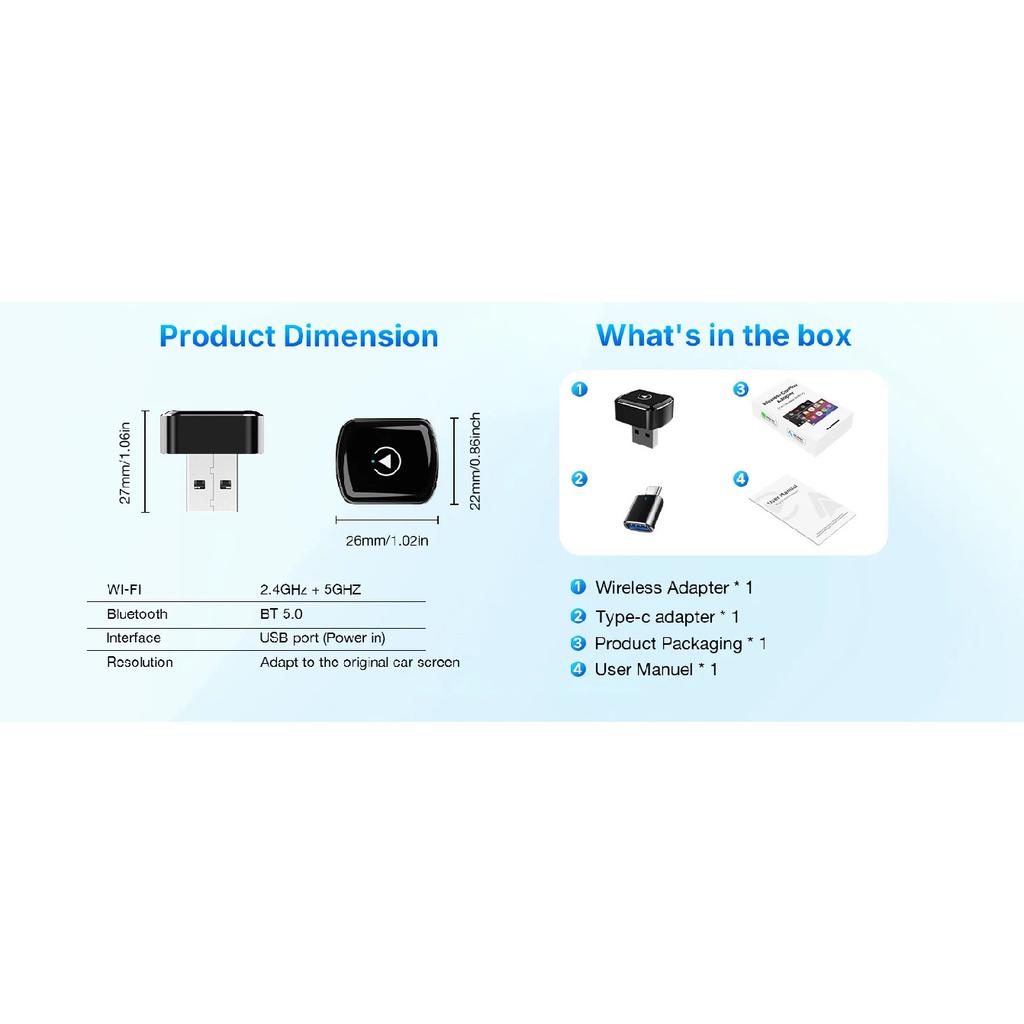 Wireless CarPlay Adapter 2026 Upgrade Wired CarPlay To Wireless, Mini USB Design for Cars with Built-in Wired Apple CarPlay Seam