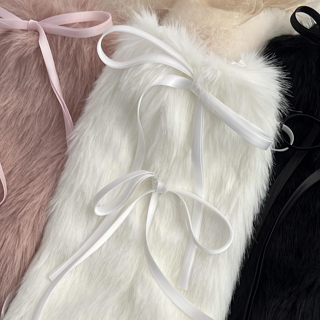 Mašlička Uzel Návleky na nohy Zesílená Imitace králičí kožešiny Dámské Legíny Boty Obal Lolita Punk Harajuku Party doplňky