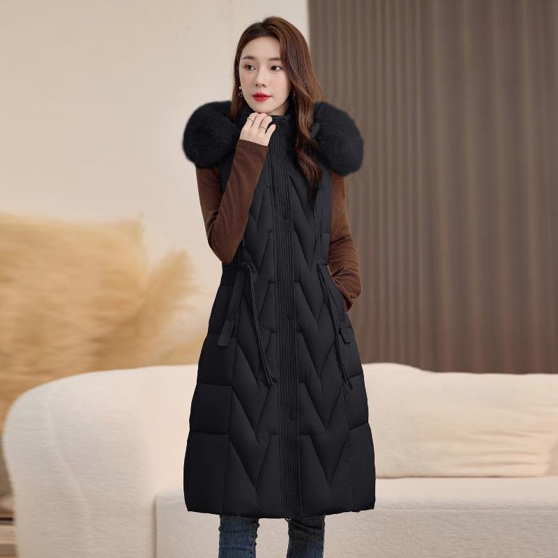 Medium and long over-knee cotton vest jacket for women's autumn and winter hooded fashion casual warm vest waist vest
