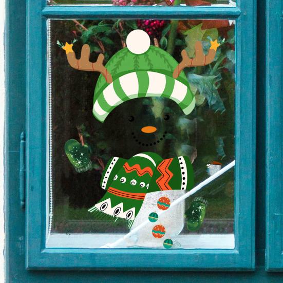 Festive Indoor Wall Art Christmas Snowman Static Window Stickers, Removable PVC Glass Decals, Waterproof Seasonal Door Stickers Winter Clings for Home