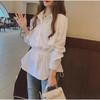 Chic High-Waisted White Chiffon Blouse for Women - Belly-Concealing, Waist-Cinched, Elegant Spring Design