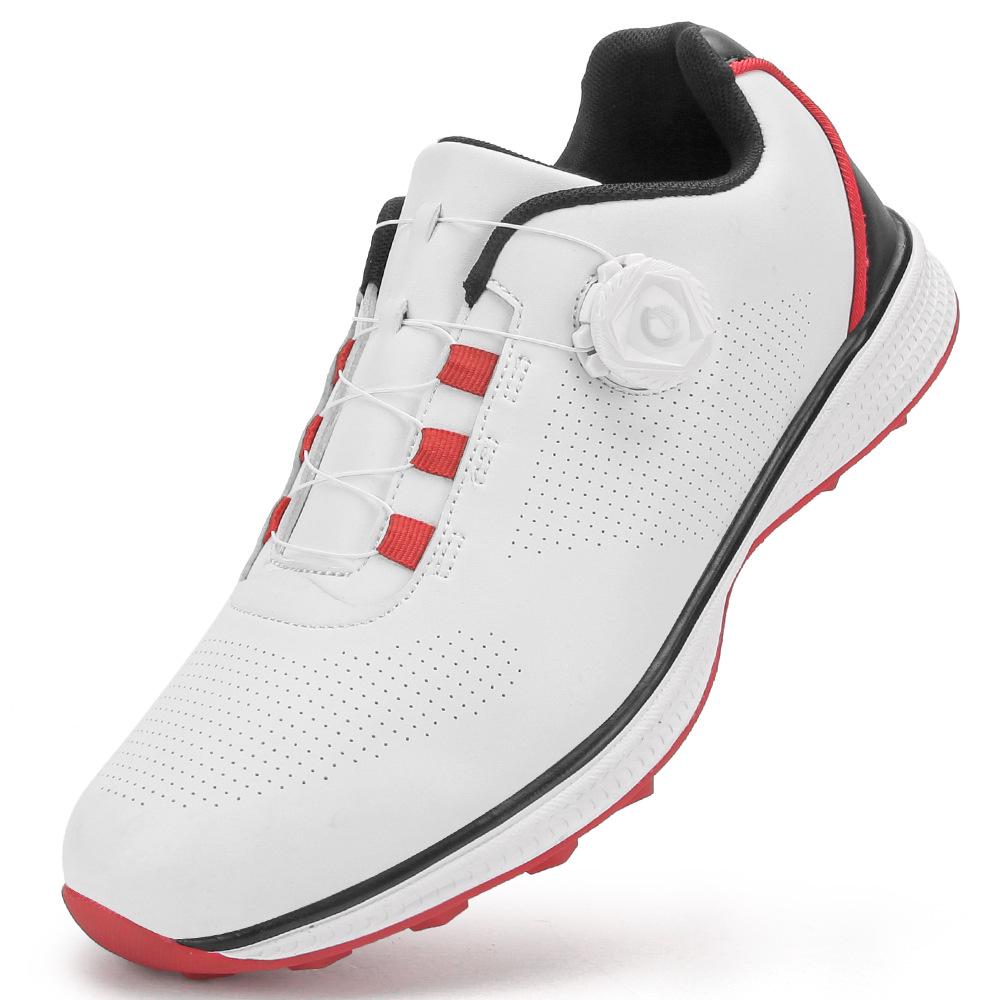Men's Waterproof Breathable Golf Shoes with Fixed Spikes and Buttons