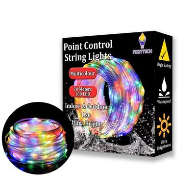 LED Ljusslinga – 100 LED, 8 Blinklägen, Flerfärgad Koppartråd Julbelysning för Fönster, Vägg, Trädgård, Diwali, Jul, Bröllop & Hemdekoration