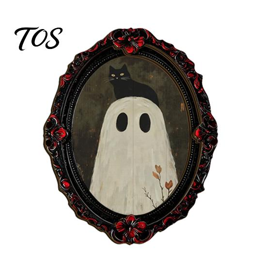 Decorative Magnetic Photo Holders Halloween Wooden Refrigerator Magnets, Vintage Gothic Oval Frame Fridge Magnets with Witch Ghost Decors Castle Art,