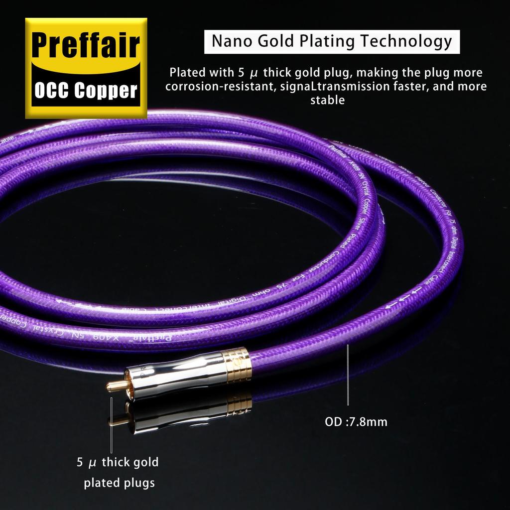 Preffair X409 Digital Coaxial Cable, 75 Ohm Single Crystal Copper Audio Connector