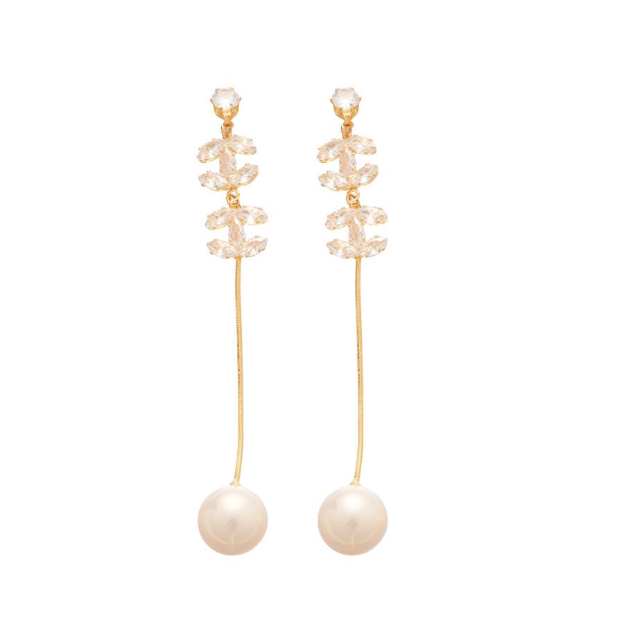 18K Gold-Plated Zircon Pearl Tassel Earrings for Women - Elegant High-End Fashion Jewelry