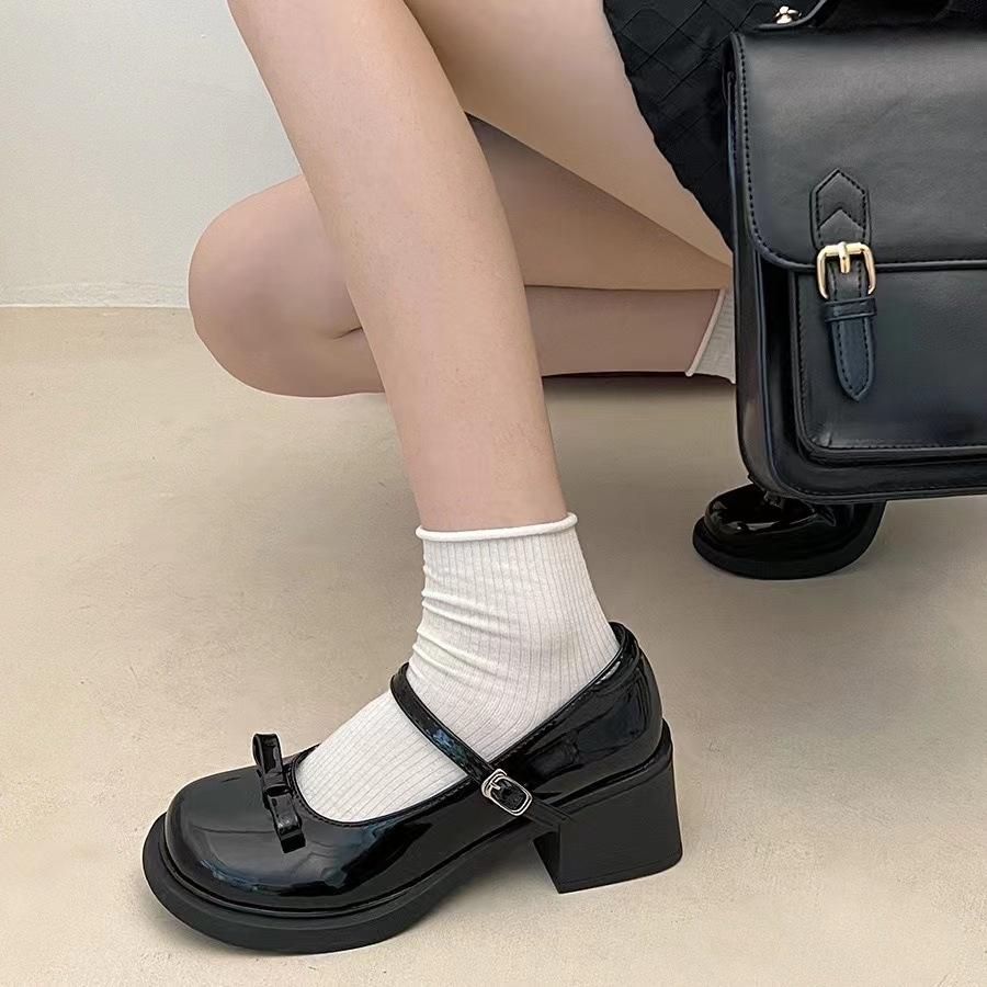 Fashion French Retro British Style Loafers Women's Bow Fashion Everything with Mary Jane Small Leather Shoes