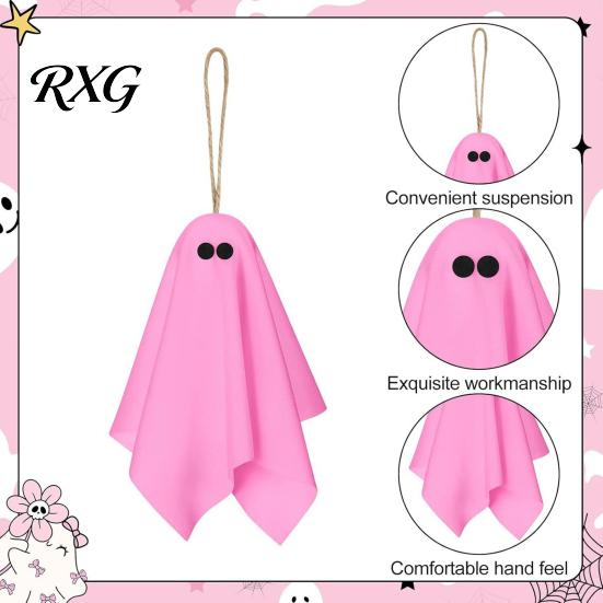 Halloween Party Background Decor Ghost Hanging Decor, Pastel Pink White Soft Fabric Ornaments, Cute Spooky Home Aesthetic