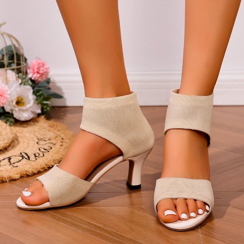 Fashion Summer Sexy Fashionable Ankle Sandals for Women 2025 Comfortable Peeping Toe Knitted Thick High Heels Dancing Shoes for Women