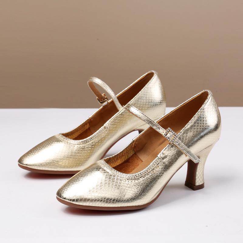 

Туфли на высоком каблуке для современных социальных танцев, из лакированной кожи с узором под камень, вальс, латина, бальные, стандартные 41 золотой
