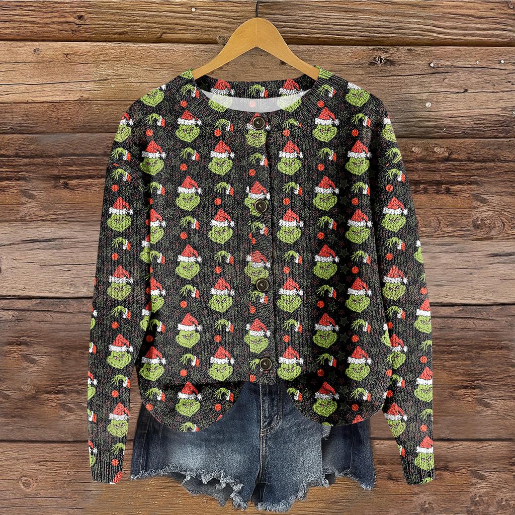 Women's Round Neck Top Printing Thickened Plush Cashmere Warm Long Top