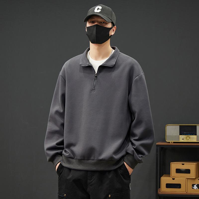 Half-zip Sweatshirt Men's Polo Shirt New Autumn Loose Lapel Large Size Long-sleeved T-shirt Bottoming Shirt