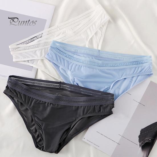 Men Briefs Mid-rise High Elasticity Tight Fit Breathable Panties Solid Color Mesh Stitching Sexy Underwear Daily Wear