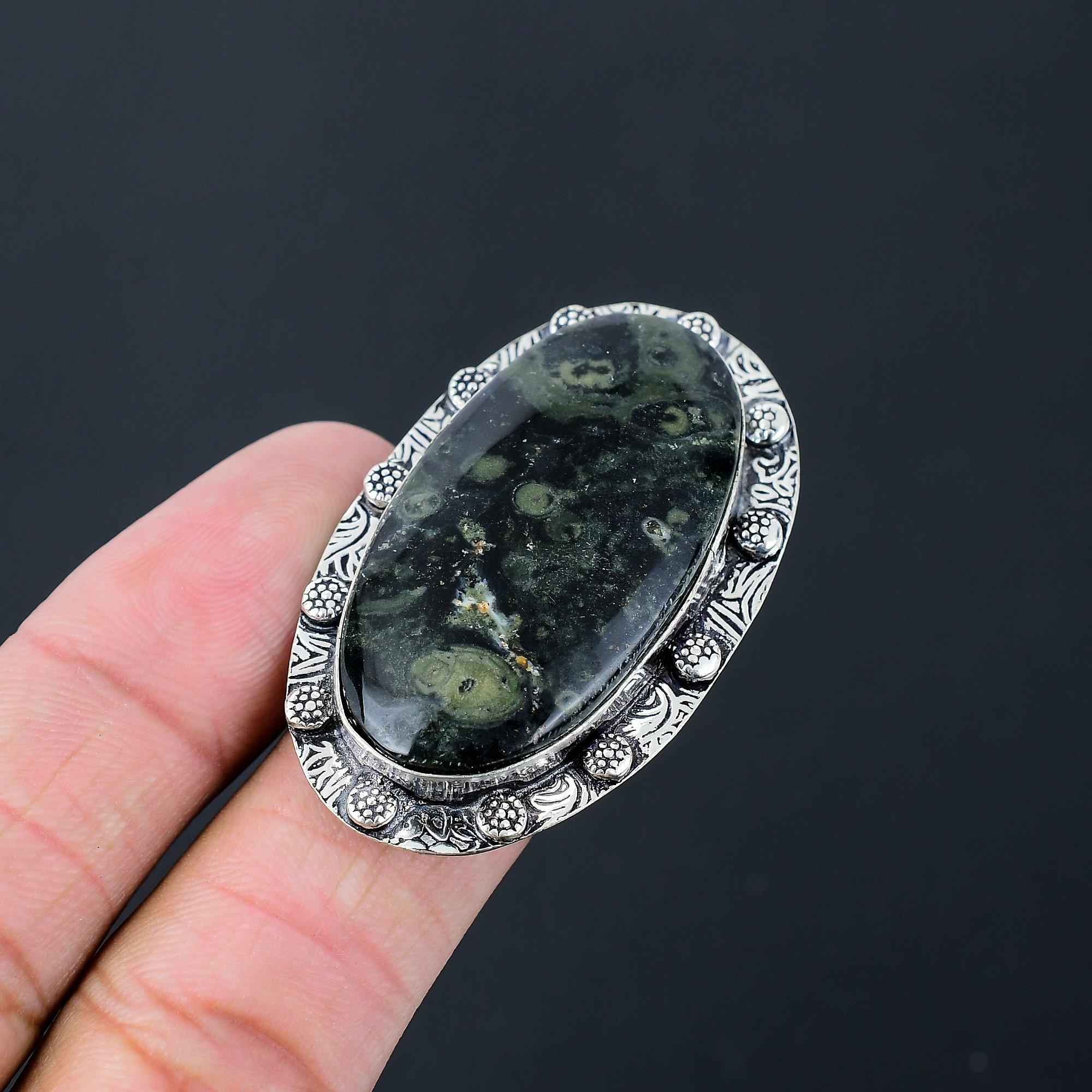 Womens day Sale Sterling Silver Kambaba Jasper Gemstone Statement Ring Size 7.5 7.5
