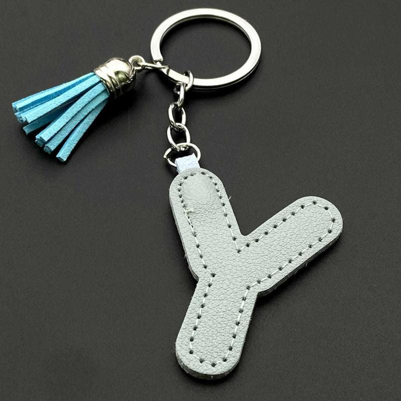 26 Initial English Letter Pu Leather Tassel Pendant Key Chain Bag Charm Women Birthday Gift