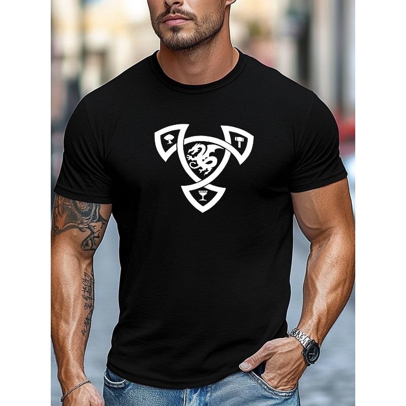 European sizes Men s T-Shirt, Simple and Stylish, Relaxed and Casual, Men s Dragon and Combination Logo Pattern Summer Casual Crew Neck S чёрный