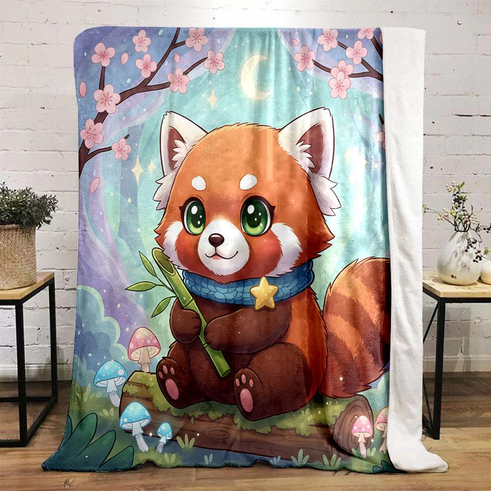 Cute Red Panda in Moonlit Forest Patterned flannel blanket perfect for the bedroom living room, sofa, or a little nap