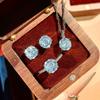 Octagonal Paraiba Pendant Necklace with Sparkling Diamond Earrings Yellow Gold Ring Women Jewelry Set
