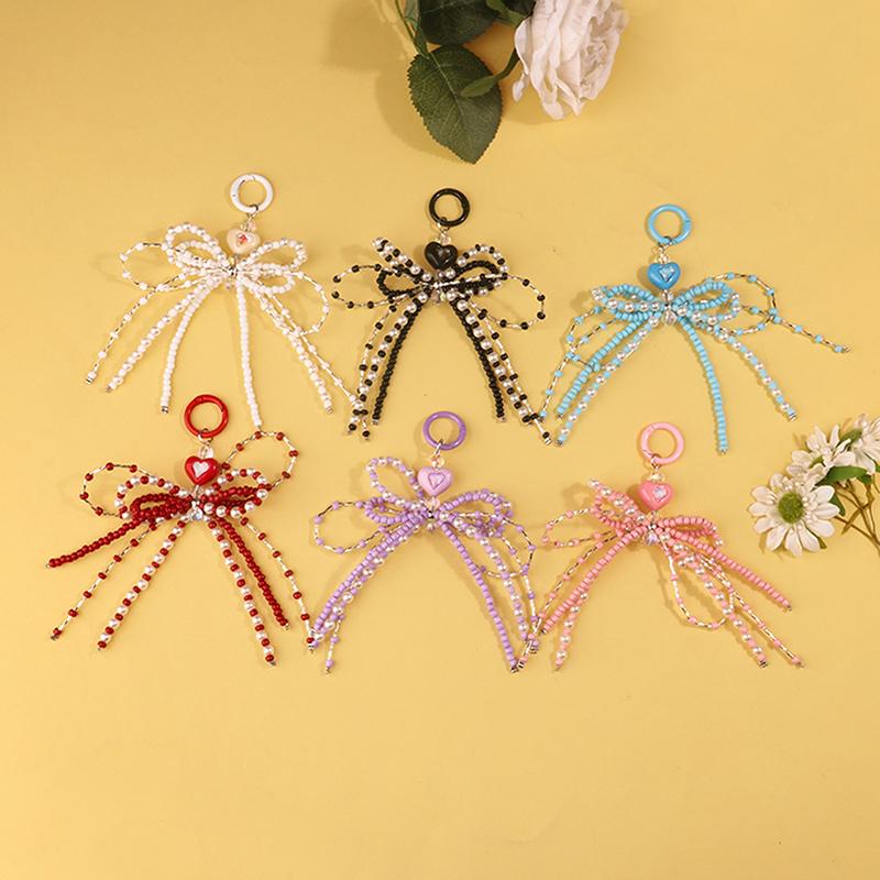 Sweet Bowknot Handmade Beaded Key Ring Pendant Portable Mobile Phone Lanyard Backpack Decoration Accessories Gifts